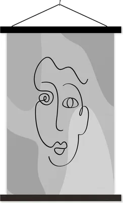 Produktbild von MuchoWow® Textilposter Minimalismus - Linienkunst - Schwarz - Weiß 40x60 cm mit schwarzem Rahmen - Wanddekorationen