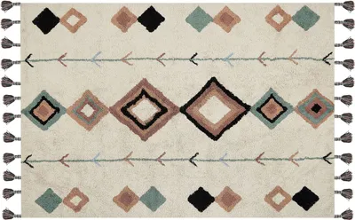 Produktbild von BELIANI Teppich Beige Baumwolle 140 x 200 cm Rechteckig Geometrisches Muster Boho Stil Handgetuftet für Wohnzimmer Schlafzimmer Flur