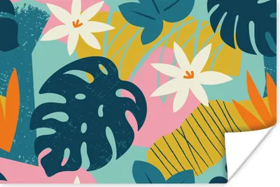 Produktbild von MuchoWow® Poster Muster - Farben - Tropisch - Rosa - Mädchen - Kinder - Kinder 120x80 cm - Bilder