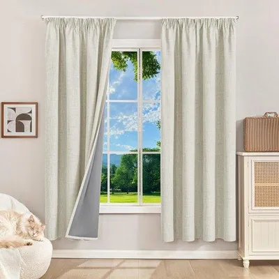 Zdjęcie produktu dla Zasłony zaciemniające 175 x 140 cm - Termiczne zasłony z marszczącą taśmą - Ochrona przed zimnem