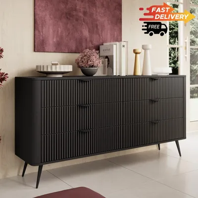 Produktbild von Kommode Lisse Typ B – Schwarz mit Rillenfronten und 6 Schubladen