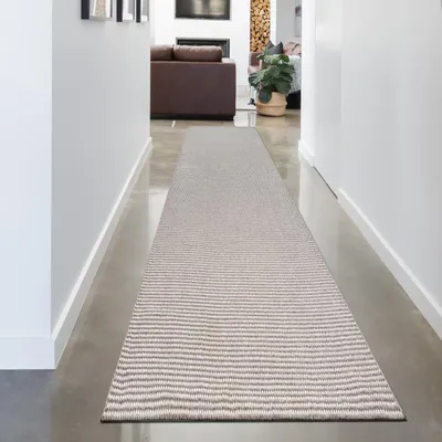 Produktbild von Teppich Wohnzimmer flach im schönem modernen Design in beige Größe - 80 x 250 cm