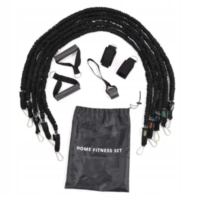 Produktbild von Set aus 5 Widerstandsbändern mit Schutz-Nylonhülle – 11-teiliges Fitnessband-Set REGULAR