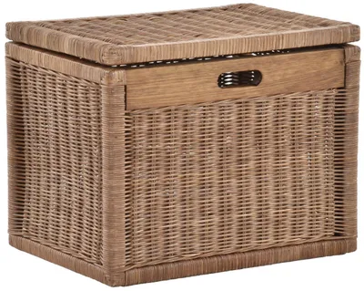 Zdjęcie produktu dla KRINES HOME Koszyk z pokrywką w kolorze plecionki rattanowej, koszyk na półkę, koszyk do szafki (jasnobrązowy, duży)