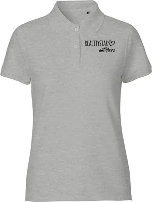 Produktbild von Huuraa Damen Polo Shirt Ralitystar mit Herz XXL Sport Grey Bio Baumwolle Fairtrade Poloshirt Geschenkidee