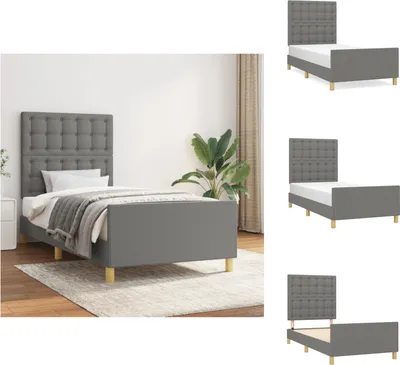 Imagen del producto de Estructura de cama con cabecero, color gris oscuro, 90x190 cm, tapizada - Camas y estructuras de cama