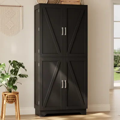 Produktbild von okwish Küchenunterschränke mit Stauraum hinter den Türen,Küchenschrank, 80×40×180 cm,Küche Hochschränke mit Vorratsschrank,Schwarz