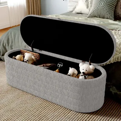 Produktbild von AIORBER Fußhocker, mit Stauraum, weich und bequem, Sitzbänke,gepolsterter Fußhocker, Teddy-Stoff, für Schlafzimmer, Wohnzimmer, 120 x 40 x 40 cm, Weiß