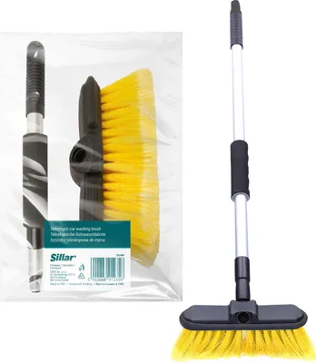 Zdjęcie produktu dla Sillar Teleskopowa szczotka do mycia 80–130 cm – szczotka do mycia z miękkim włosiem do czyszczenia samochodów osobowych, ciężarówek, kamperów, przyczep kempingowych i łodzi