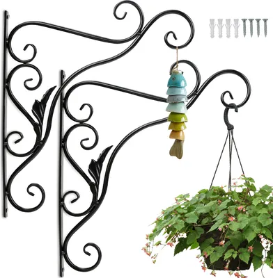 Immagine prodotto di Clanmacy Gancio per fiori 2 ganci da parete Portavasi sospeso 295x360mm Portavasi per uccelli Supporto da parete Portacandele Supporto per piante Portavasi sospeso