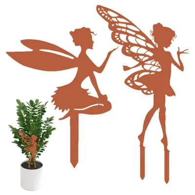 2er-Set Patina-Elfen-Gartenstecker, Rostlook, Feenfiguren