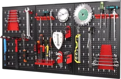 Image de Mur d'outils - 120x60cm - Pegboard - armoire à outils - panneau d'outils - organisateur d'outils - organisateur mural en métal - Tool-Organizer - Sch