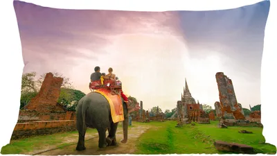 Produktbild von MuchoWow® Zierkissen Sofakissen Wohnzimmer Dekokissen 60x40 cm Elefant - Tiere - Dorf - Natur - Kopfkissen - Polster mit Foto