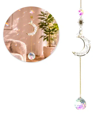 Produktbild von Sonnenfänger Suncatcher Fensterdeko Hängedeko Mond mit Kugel Kristallen Bergkristall Anhänger Geschenkidee, KI-generiertes Bild
