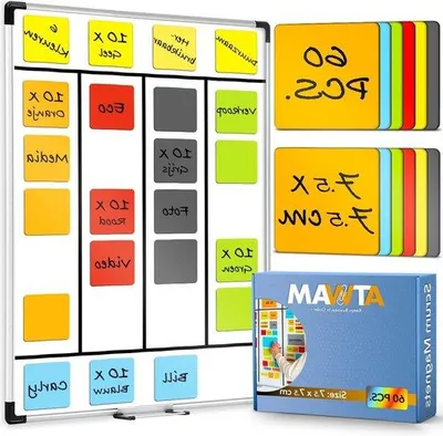 Productafbeelding van Famanu Whiteboard Magneten, 60 stuks - Magnetische notitiebladen - Kanban - 6 kleuren - 75 x 75 cm
