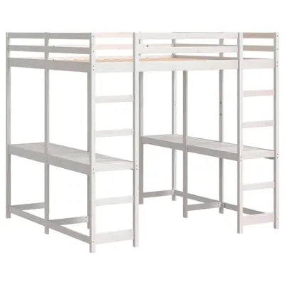 Immagine prodotto di Letto Soppalco Scrivania e Scala Bianco 140x200cm Massello Pino