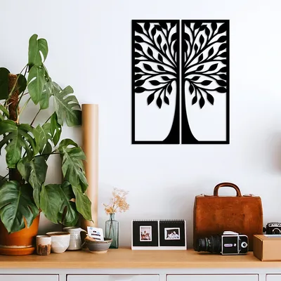 Immagine prodotto di Wallity, Ağaç- SKL1392, Nero, Altre decorazioni per la casa, 51 x 65 cm, 100% legno (spessore: 8 mm)