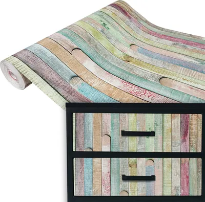 Produktbild von Klebefolie Möbel 45x100 cm - Bunte Holzbretter - Selbstklebende Möbelfolie in Deko-Stil - Folie für Möbel ideal zum Renovieren von Schränken, Türen und Arbeitsplatten