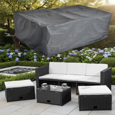 Produktbild von Schutzhülle Gartenmöbel 247×130×108 cm schwarz wetterfest mit Kordelzug