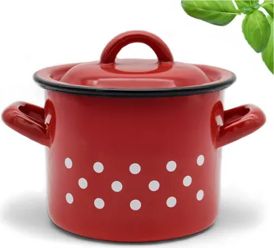 Zdjęcie produktu dla Garnek Emaliowany Stalowy Tradycyjny z Uchwytami Pokrywą 12cm Czerwony 1,1L