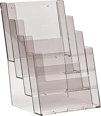 Imagen del producto de Soporte para folletos A5, con 4 compartimentos, de poliestireno, abertura de 16 cm, ideal para oficinas y eventos