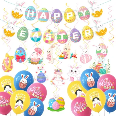 Produktbild von Latex Ballons Papier Girlande Banner 3m Ostern Dekoration 39St.
