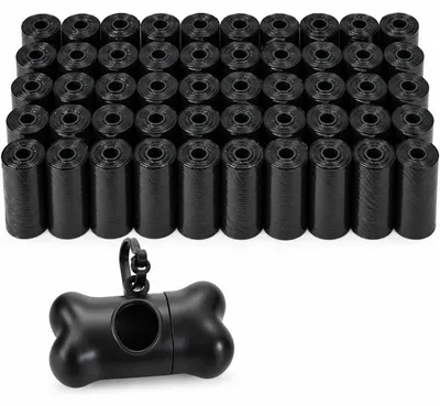 Productafbeelding van Verk Poepzakjes voor honden 1000 stuks (50 rollen à 20 zakjes) met houder in botvorm, zwart, 30 x 22 cm