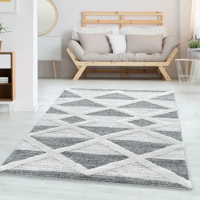 Produktbild von Moderner Teppich mit Rautenmuster im Berberstil - weich, wohnlich und pflegeleicht, Größe: 120 x 170 cm, Farbe: Grau-9