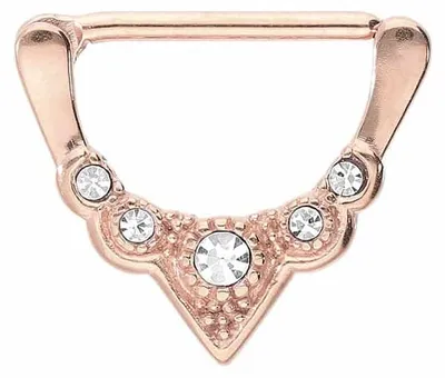 Produktbild von Brustwarzenpiercing, Chirurgenstahl Nippelpiercing Clicker 5 KRISTALLE RoséGold Stablänge: 16mm
