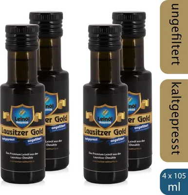 Produktbild von 4 x Lausitzer Leinöl - Lausitzer Gold (kaltgepresstes ungefiltertes Premium Leinöl), 4x 105ml
