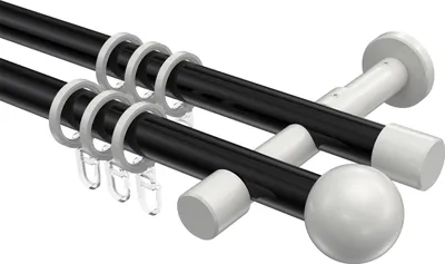 Produktbild von Interdeco Gardinenstange / Vorhangstange Schwarz / Weiß, Typ Prestige Luino (Kugel), 20 mm Ø 2-läufig, 400 cm