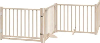 Image de vidaXL Porte pour chien 4 pièces avec porte Pliable 320 cm Sapin massif