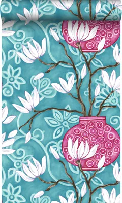Produktbild von Origin Wallcoverings Tapete Magnolie Türkis und Rosa 53 cm x 10.05 m
