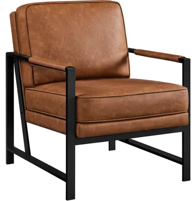 Productafbeelding van Yaheetech fauteuil, retro design, loungestoel, kunstleer, lichtbruin
