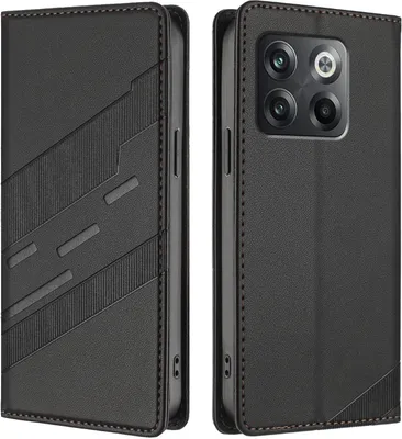Image de Etui pour OnePlus 10T, étui portefeuille en cuirPolyuréthaneavec fente pour cartes et fonction stand Schwarz