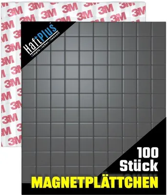 Produktbild von HaftFix - Selbstklebende Magnetplatten von 3M - 100 Stück für Kühlregale, Lernräume, Arbeitsplätze, 10x10mm.