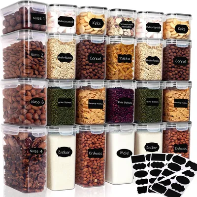 Produktbild von Vorratsdosen, 24er-Set mit Deckel und 30 Tafeletiketten Vorratsdose, Seal Küche Aufbewahrungsbox, Vorratsbehälter (2L 1.4L 0.8L)