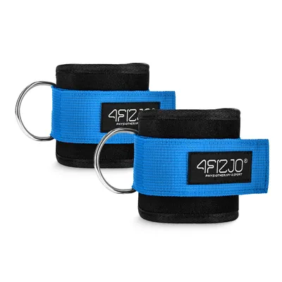 Produktbild von 4FIZJO Ankle Strap für Kabelzug, Neopren, 2 Stück, mit Stahlringen und Karabinerhaken, blau