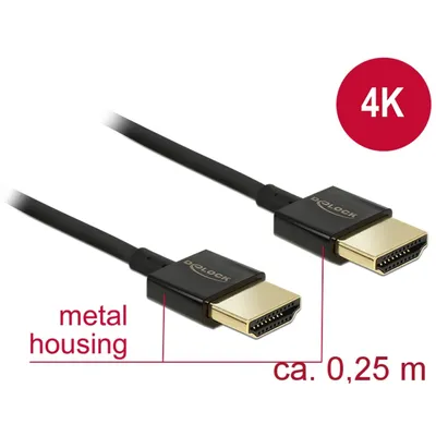 Produktbild von DeLOCK 85117, 0,25 m, HDMI Typ A (Standard), HDMI Typ A (Standard), 3840 x 2160 Pixel, 3D, Schwarz