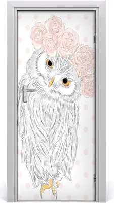 Produktbild von Tulup Türaufkleber 85x205 cm Dekorative Aufkleber Selbstklebend Wasserdichte Tapete Abnehmbar Schlafzimmer Wohnzimmer Wohnkultur - Eule in einem Kranz