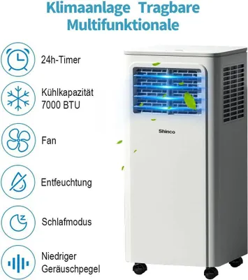 Obrázok produktu pre SHINCO BTU7000 Mobilná klimatizácia 3 v 1: chladenie, odvlhčovanie a vetranie, tichá, R290, časovač, s kolieskami a diaľkovým ovládaním