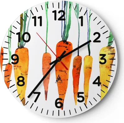Produktbild von Wanduhr - Rund - Glasuhr - Karotte Gemüse - 40x40cm - Schleichendes Uhrwerk - Lautlos - zum Aufhängen bereit - Dekoration Modern - Wanddekoration aus Glas - C4AR40x40-3826