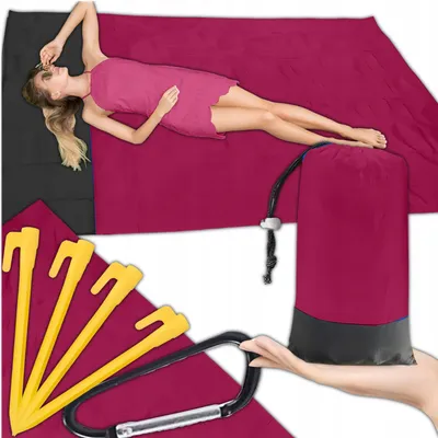 Immagine prodotto di KRUMAD Grande coperta da picnic impermeabile 210x200 cm, coperta da esterno leggera e resistente alla sabbia per la spiaggia, coperta da viaggio con picchetti e borsa, rosa