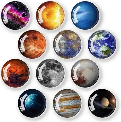 Produktbild von Kunststoff-Kühlschrankmagneten, 12 Stück, gläserne Cabochons, gläserne Magneten, kinderfreundliche Kühlschrankmagneten, dekorativ für Kühlschrank, runde, 30 mm, Planetenform