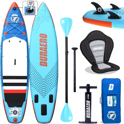 Produktbild von DURAERO® Stand Up Paddle Board Premium Surfboard inkl. Kajak Sitz, Dopple Paddel und komplette Zubehöre, Bis 150kg, 330x76x15cm, Blau
