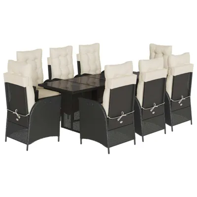 Produktbild von vidaXL 9-tlg. Garten-Essgruppe mit Kissen Schwarz Poly Rattan