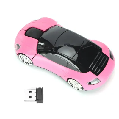 Imagen del producto de Ratón inalámbrico portátil con forma de coche inteligente, de 2.4G, con receptor USB, para oficina, ordenador portátil, tableta (rosa)