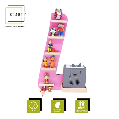 Produktbild von BOARTI Kinderregal Buchstabe L | hängend für Toniebox und Tonie Figuren | platzsparendes Regal | H. 47 x B. 32 x T. 19 | Wandregal Musikbox und Figuren Aufbewahrung Magneteinsätzen | Aufbewahrungsregal Holz