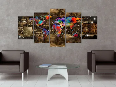 Produktbild von Akustikbild Weltkarte 200x100 cm 5-teilige Bilder Akustikschaum Hochleistungsschallabsorber Schallschutz Leinwand 5 tlg Wandbild Raumakustik Schalldämmung k-A-0080-b-n