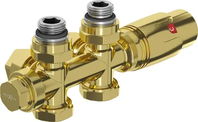 Produktbild von Mexen G00 Thermostat-Set, Winkel-/Direktanschluss, Duplex, DN50, Gold - W908-900-50